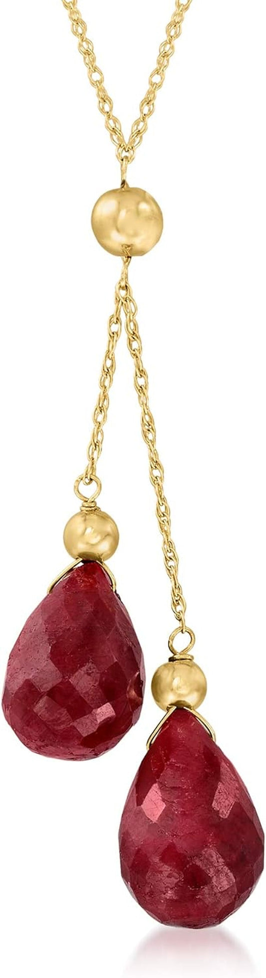 10.00 Ct. T.W. Ruby Double-Drop Pendant Necklace in 14Kt Yellow Gold