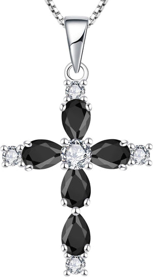 Gemstone Cross Necklace 925 Sterling Silver Birthstone Religious Pendant Jewelry for Women