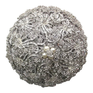 18CM Luxurious Shiny Full Diamonds Brooch Bouquet Silver Rhinestone Bridal Bouquet Ribbon Satin Rose Wedding Bride Holding Flowers