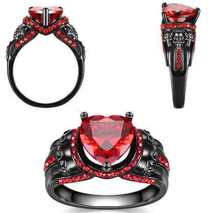 Skull Punk Heart Ring For Women Purple Crystal CZ Rings Black Color Wedding Jewelry