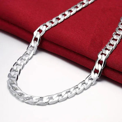European Fashion Luxury Exaggeration Men's and Women's Bright 925 Sterling Silver Sideways Chain Necklace Exquisite Cuban Necklace Size Includes 16-30 inches