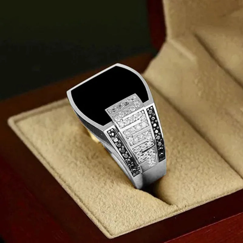 Classic Domineering Men'S Fashion Exquisite 925 Sterling Silver Ring Natural Charm Black Diamond Ring Wedding Engagement Boyfriend Party Casual Accessories Father'S Day Birthday Gift Business Men'S Luxury Jewelry US Size US5-14 Bague Homme