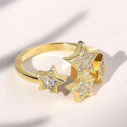 Trendy Women Open Ring Diamond Star Rings For Bridal Wedding Adjustable Rings