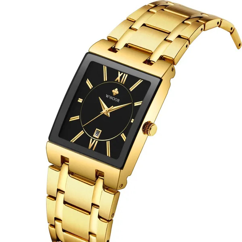 Relogio Masculino WWOOR Top Brand Luxury Stainless Steel Black Gold Men'S Square Watch Men'S Waterproof Quartz Wrist Watch Men