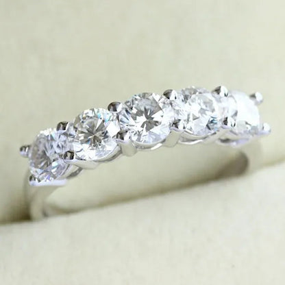 Queen Brilliance 1.5 Ct Engagement Wedding Band Half Eternity Moissainite CZ Diamond 925 Sterling Silver Ring