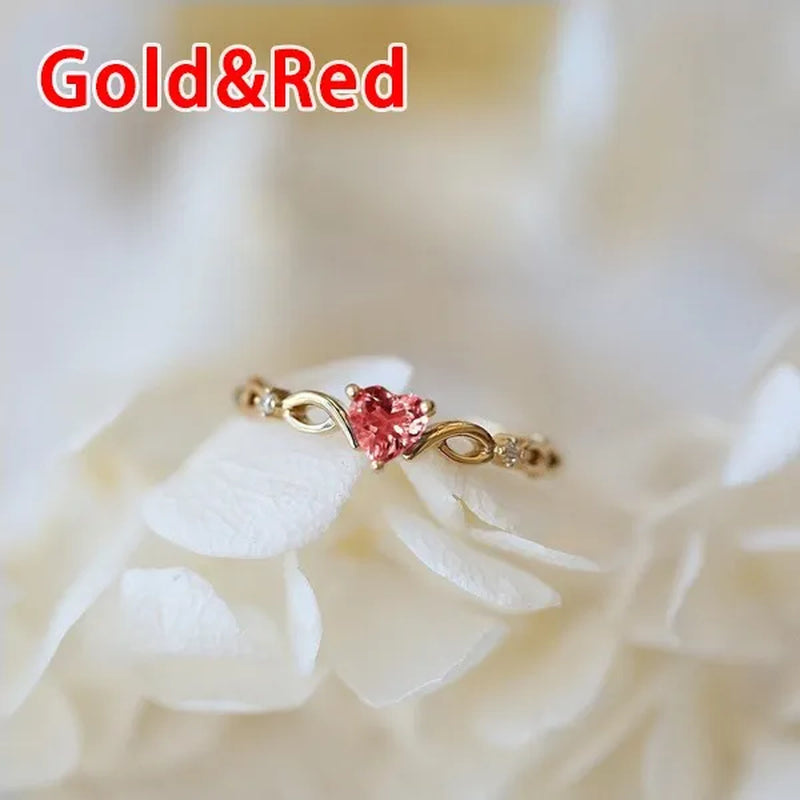 (6 Colors) Simple and Exquisite Women'S Gold -Plated Sky Blue Heart-Shaped Sapphire Diamond Fashion Ring Engagement Wedding Gift Birthday Party High Jewelry (Size 5-11)