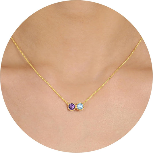 Birthstone Necklace for Women, Birthday Gifts for Women 14K Gold Necklaces for Teen Girls Dainty 1 to 12 Birthstone Christmas Gift Stocking Stuffers Valentines Mothers Day Jewelry