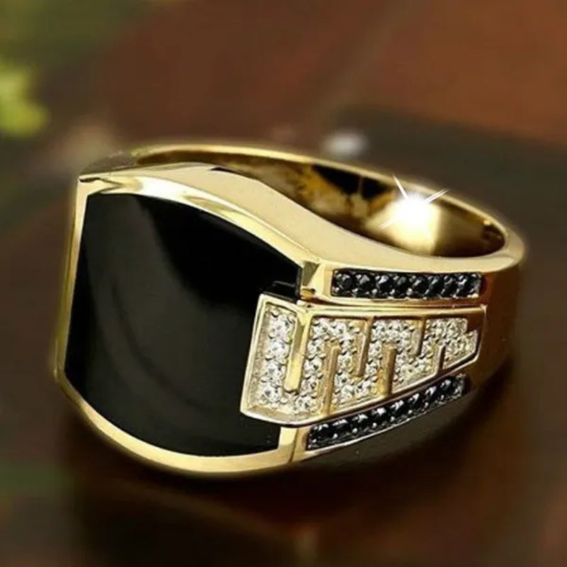 Business Men'S Fashion Jewelry Natural White Sapphire Black Diamond Ring Luxury Men'S Engagement Wedding Ring Anniversary Business Banquet Party Jewelry Size US6-14