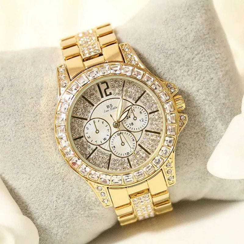 Lady Dress Watch Luxury Austrian Crystals Watch Rose Gold Shinning Diamond Rhinestone Fashion Bracelet Montre Femme