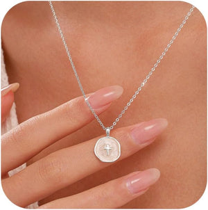 Dainty Cross Necklace for Women 925 Sterling Silver Christian Faith Necklaces 14K Gold Plated Circle Crucifix Pendant Necklace Religious Jewelry Baptism Easter Christian Gifts