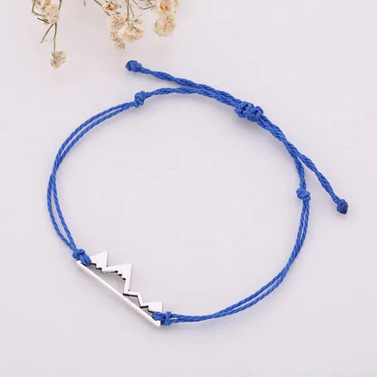 10pc/lot Silver Metal Mountain Charm 8 Color Cord Handmade Knot Women Simple Fashion Bracelet