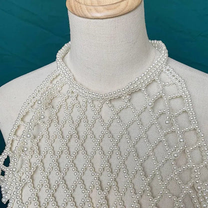 1pcs Women Blouse Elegant Faux Pearl Necklace Collar Detachable Beaded False Collars Apparel DIY Craft COC