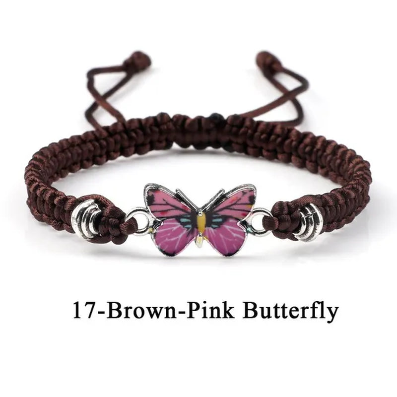 2022 Hot Adjustable Braided String Bracelet for Women Grey Butterfly Pendant Handmade Charm Bangles Fashion Girl Jewelry