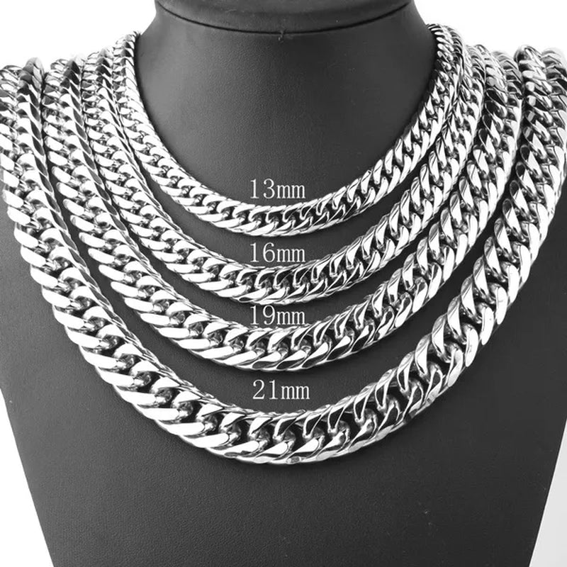 16/19/21Mm Heavy Stainless Steel Bracelet or Necklace Silver Cuban Curb Chain Bracelet Bangle 7"-11" Necklace 16"-24"