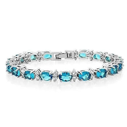 925 Sterling Silver Gorgeous Oval Ruby Amethyst Aquamarine Sapphire and round Sparkling Cubic Zirconia CZ Tennis Bracelet Jewelry Gift