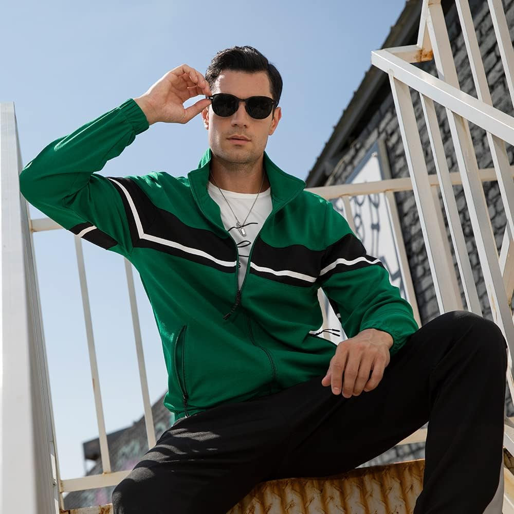 Men'S Sweat Suit 2 Piece Outfit Casual Contrast Sports Jogging Tracksuits Set