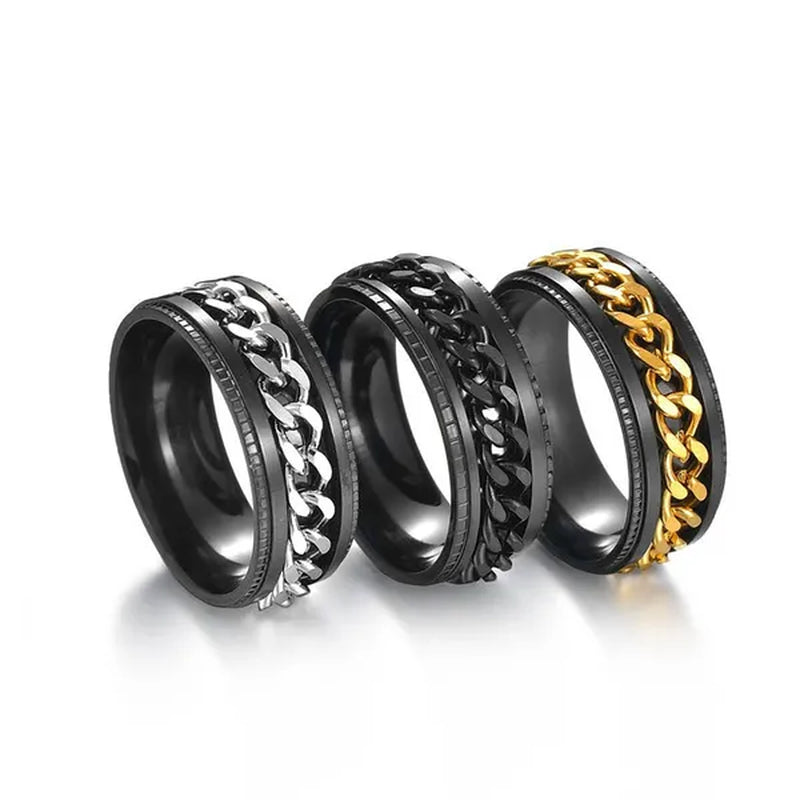 Fashion Punk Stainless Steel 8Mm Rings for Men Chain Rings Biker Grooved Edge, Size 5-13