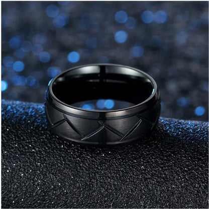 Fashion Creative Black Silver Groove Cut Ring Diagonal Arc Solid Color Ring Engagement Ring Anniversary Gift