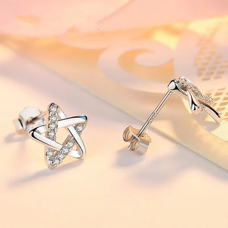 Mini Five-Pointed Star Stud Earrings for Women Silver Crystal Diamond Earrings for Gifts Fine Jewelry Brincos