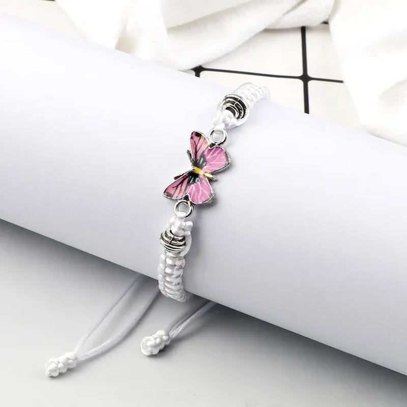 2022 Hot Adjustable Braided String Bracelet for Women Grey Butterfly Pendant Handmade Charm Bangles Fashion Girl Jewelry