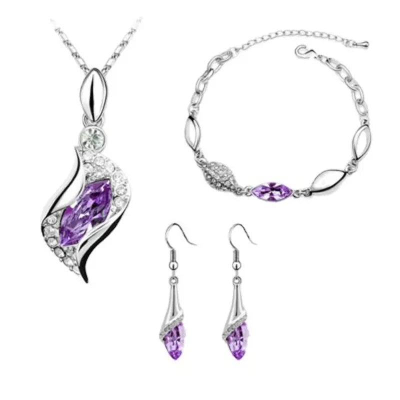 2022 Elegant Luxury Simple 18k Gold Sterling Silver Rose Gold Color Austrian Crystal Pendant Necklace Earring Bracelet 925 Sterling Silver Engagement Jewelry Set Lady Gift Birthday Gift Jewelry Set