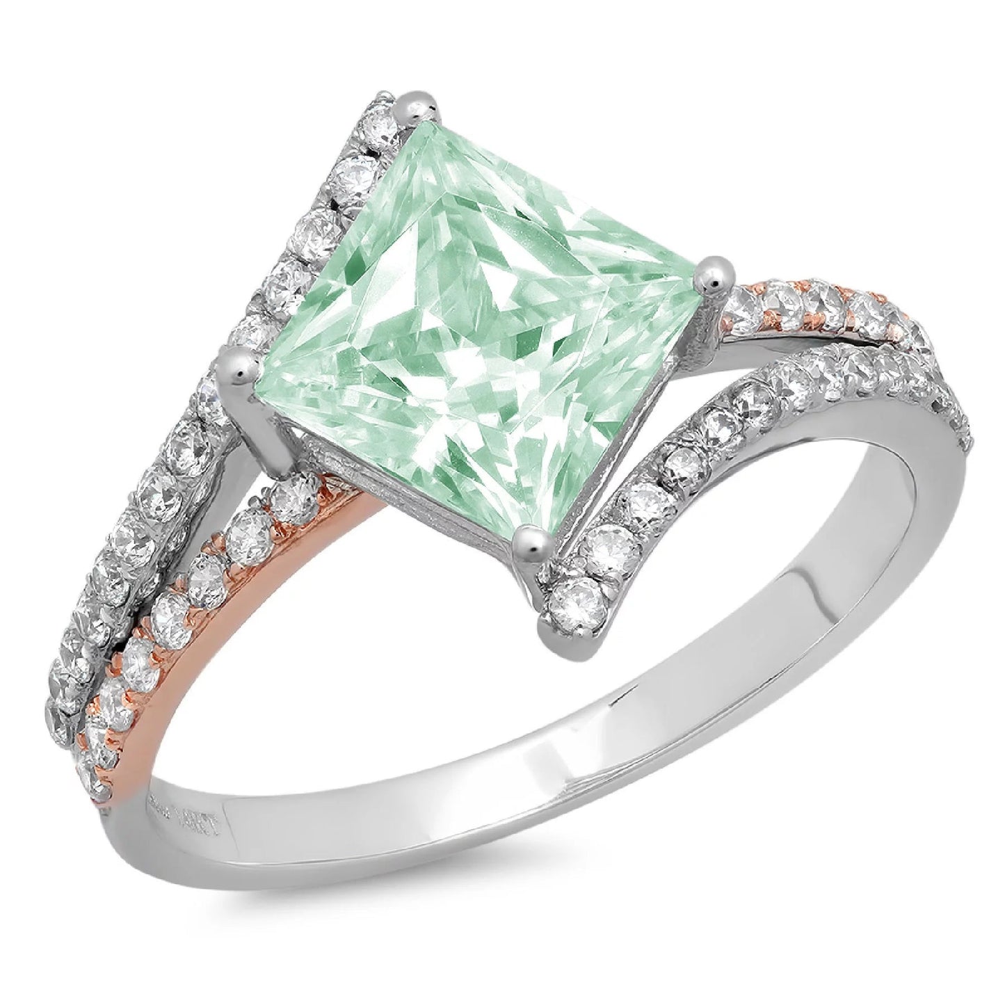2.49Ct Princess Cut Green Simulated Diamond 14K White Rose Gold Anniversary Engagement Ring Size 6.5