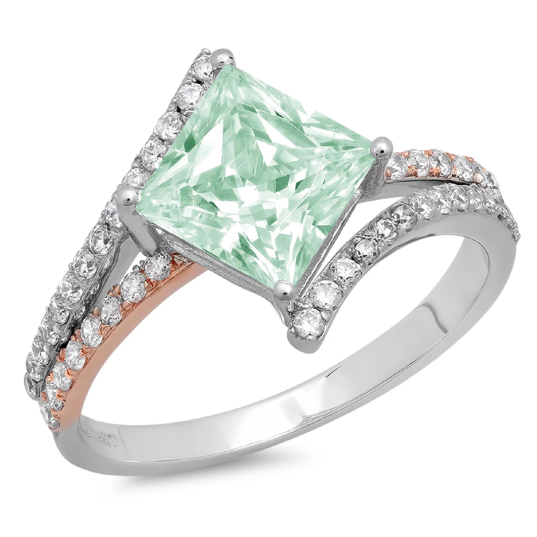 2.49Ct Princess Cut Green Simulated Diamond 14K White Rose Gold Anniversary Engagement Ring Size 6.5