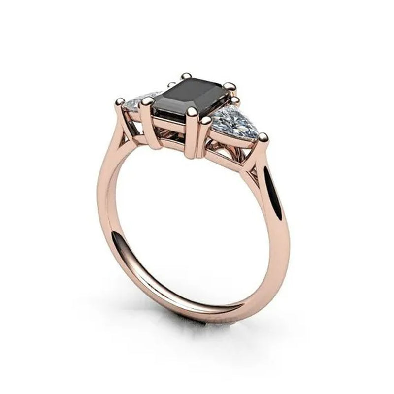 Classic Fashion 18K Rose Gold Black Diamond female Engagement Engagement Bride Princess Love Ring Size 5-11