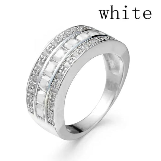 Men Women Size 7-11 Classic 925 Silver Plated White Gems Wedding Band Gem Ring (Choice Color and Size )