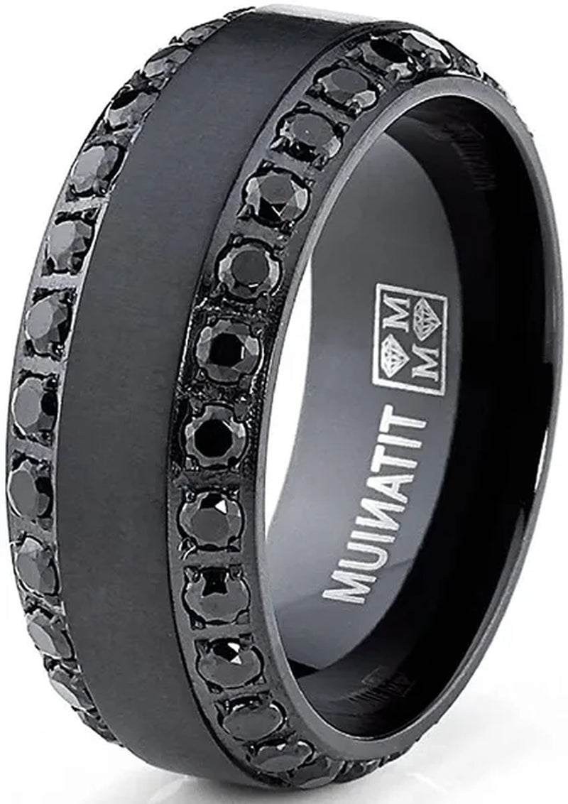 1.75 Carats Men'S Titanium Wedding Band Ring 8MM Rose Goldtone Black Silvertone