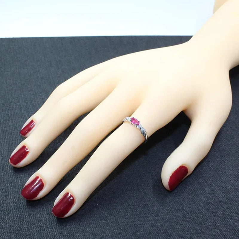 Elegant silver ruby for girl 3 mm * 6 mm natural Myanmar ruby ring 925 sterling silver ruby ring romantic gift for girlfriend