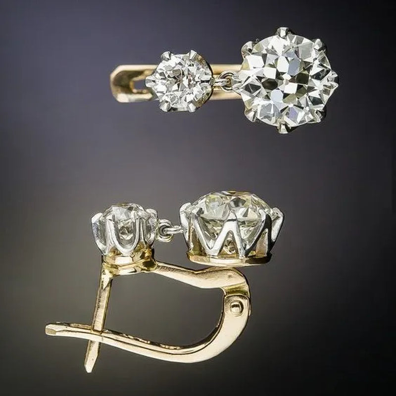 Unique and rare 18 K Yellow Gold Filled White Sapphire Diamond Earrings Dangle Hoop Earring Anniversary Proposal Gift Party Engagement Wedding Jewelry