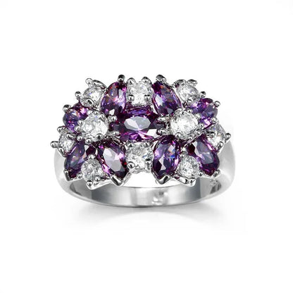 Fashion women 925 sterling  silver sapphire & white topaz gemstones Rings Size 6 7 8 9 10