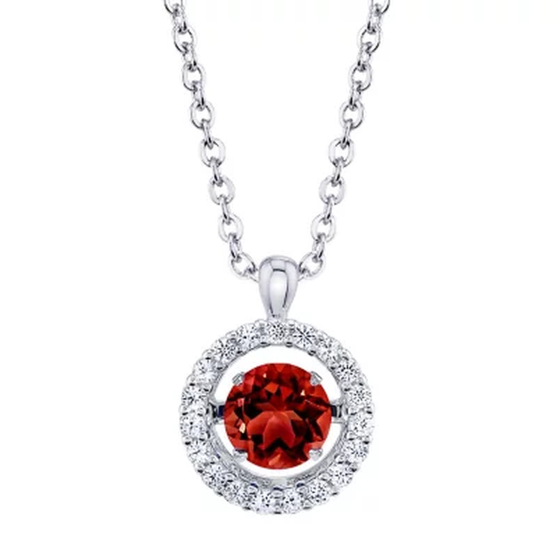 Dancing Genuine Garnet and Lab Created White Sapphire Pendant and Earring Set in Sterling Silver
