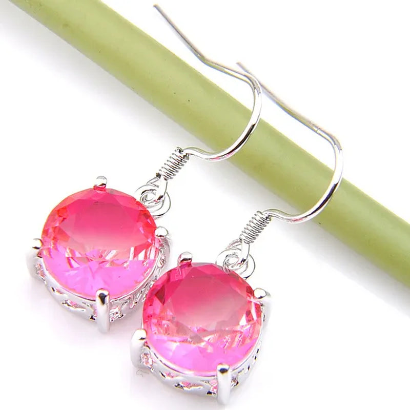 Luckyshine Dazzling Round Fire Bi-Colored Tourmaline Gemstone Silver Earrings Pendants Necklaces Jewelry Sets for Women