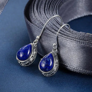 925 Sterling Silver Jewelry Water Drop Earrings for Women Natural Lapis Lazuli Earrings