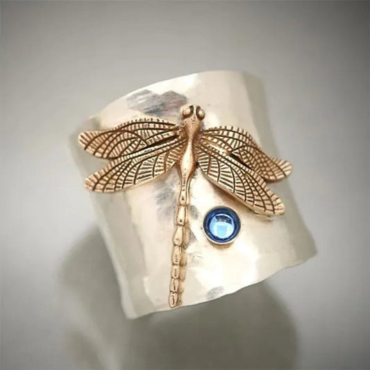 Unique Steam Punk Jewelry with a Victorian Style Twist Ring Dragonfly Ring September Birthstone Sapphire Anniversary Gift (Size:5-12)