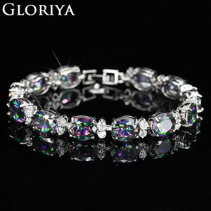 Gloriya Romantic Multicolor Rhinestone Setting Glittering CZ Stone Platinum Plated Bracelets Bangles Luxury Wedding Bracelets For Women Crystal Jewelry
