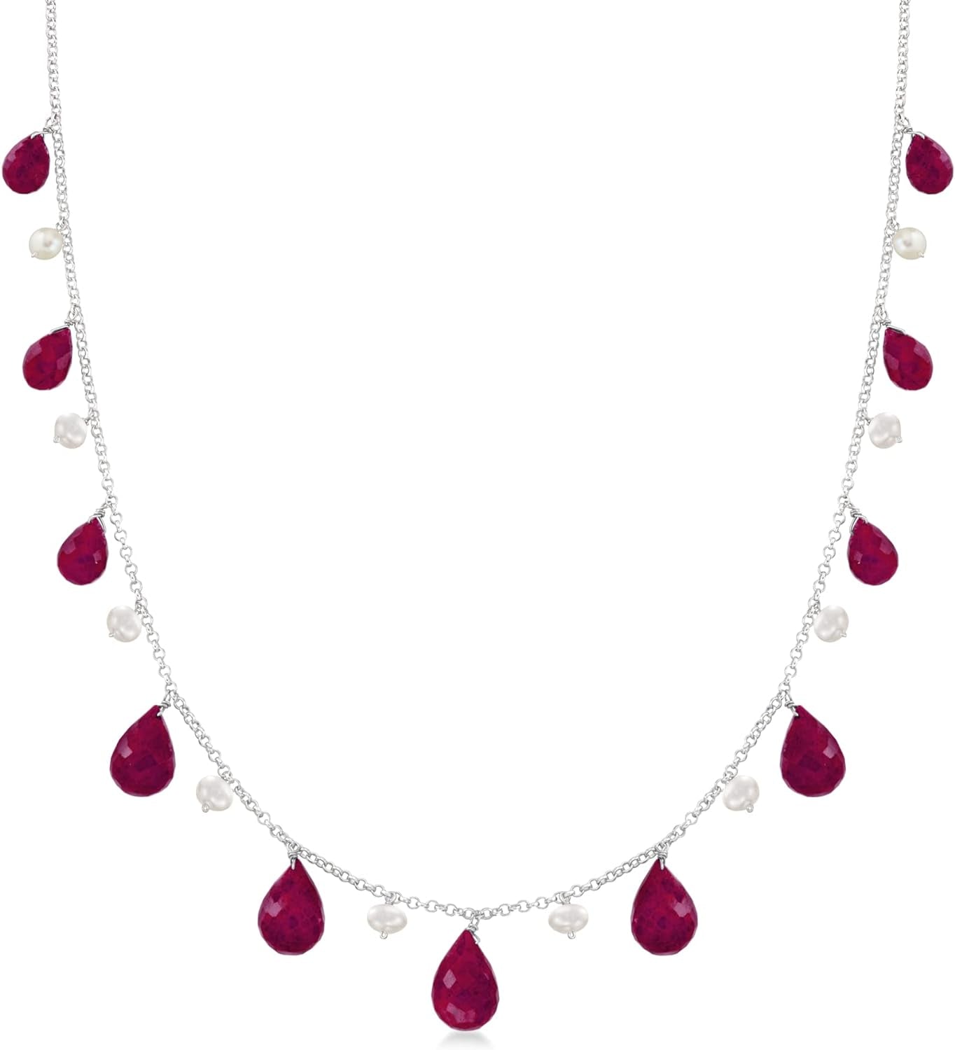Gemstone and 4-5Mm Cultured Pearl Drop Necklace in Sterling Silver