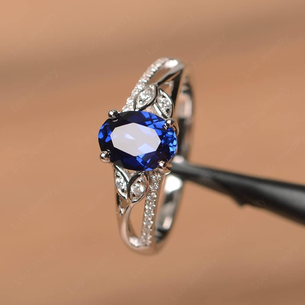 925 Sterling Silver Oval Shaped 8X6 MM Gemstone Ring Leaf Engagement Ring for Women
