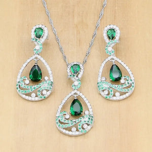 925 Silver Jewelry Sets Black Sapphire White Topaz Decoration For Women Party Earrings/Pendant Necklace Set