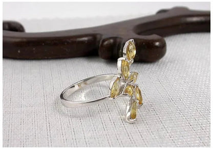 Beautiful Leaf Shape Yellow Crystal Jewelry Sets Ring Pendant Necklace Pure 925 Silver Citrine Peridot Fine Jewelry for Party