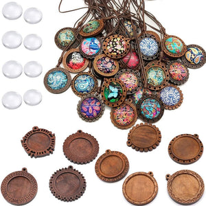 Bezel Pendant Trays round Wooden and Glass Cabochon round Clear Dome for DIY Crafting Photo Jewelry Making