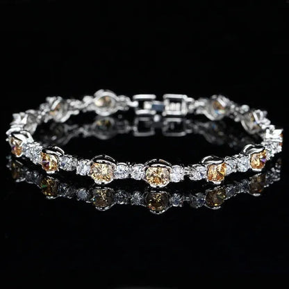 Gloriya High-Grade CZ Evening Party Jewelry For Woman Hand-inlay Round Blue Crystal Silver Plated Tennis Bracelet