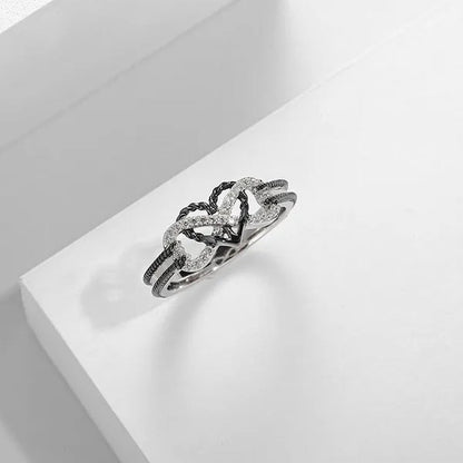 Delysia KingHigh-quality exquisite two-color rose gold/black filled ring female natural ring bride princess wedding engagement heart ring
