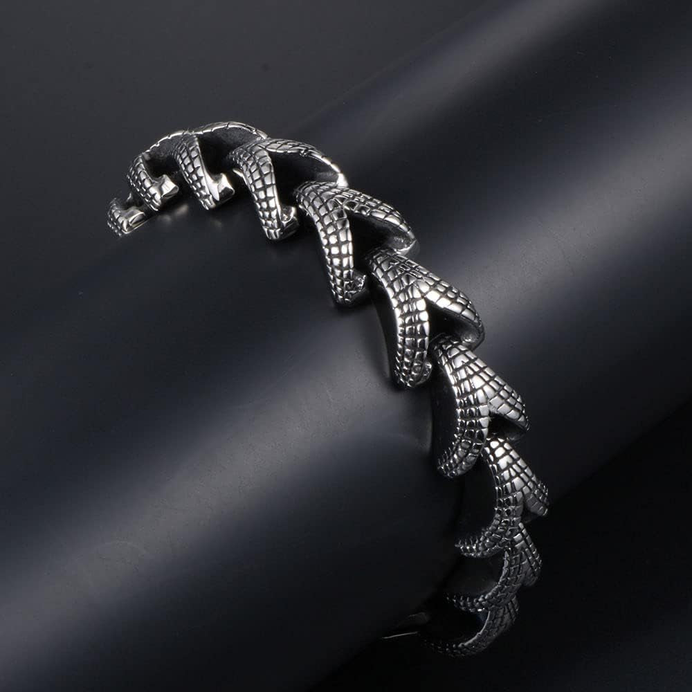 Stainless Steel Link of Dragon Scale Bangle Bracelet for Men Punk Rock Vintage Silver Bracelet