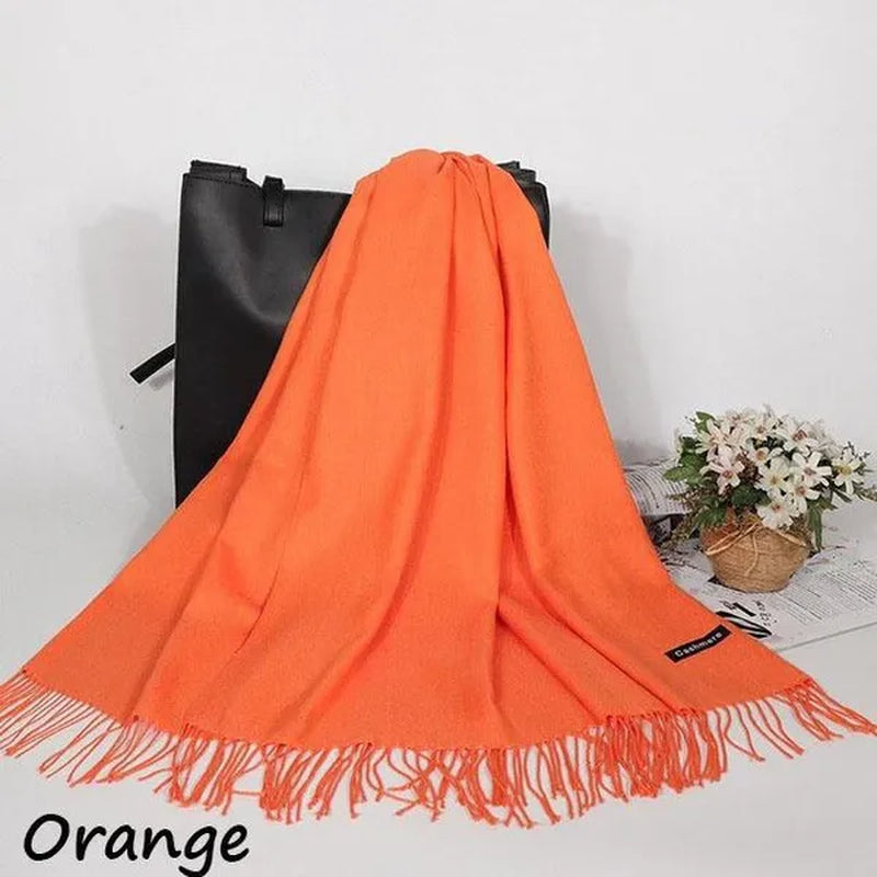 Women Cashmere Wool Scarf Wraps Warm Blanket Scarves Women Solid Color Cashmere Scarves with Tassel Poncho Cashmere Scarfs
