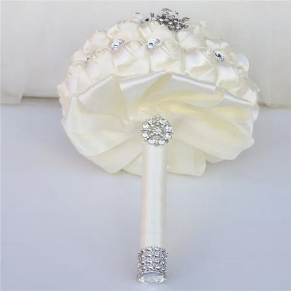18CM Butterfly Love Diamond Brooch Bridal Bouquet Ribbon Silk Rose Wedding Simulation Flower Bouquet Handmade Bridesmaid Holding Flowers