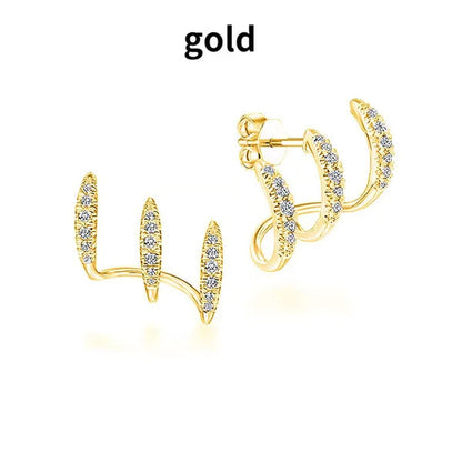 Exquisite and fashionable new Earrings 925 sterling silver diamond inlaid Advanced Design Earrings 18 K gold three-layer arc Earrings