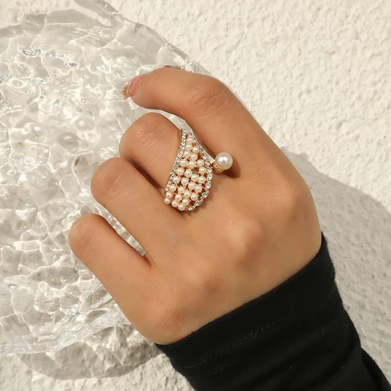 Vintage Pearl Ring Stacking Promise Pearl Rings Adjustable Open Finger Ring Trendy Personality Statement Jewelry for Women